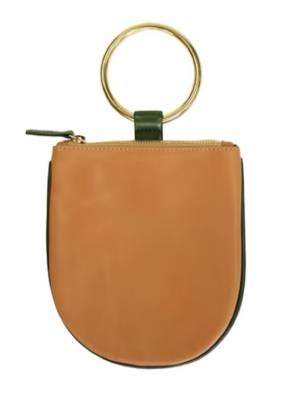 Otaat Leather Ring Wristlet Pouch in Tan and Green